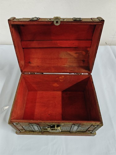 Vintage Holz Piraten Schatztruhe Box Schmuck Andenken Aufbewahrungsbox mit Schloss - Bild 4 von 5
