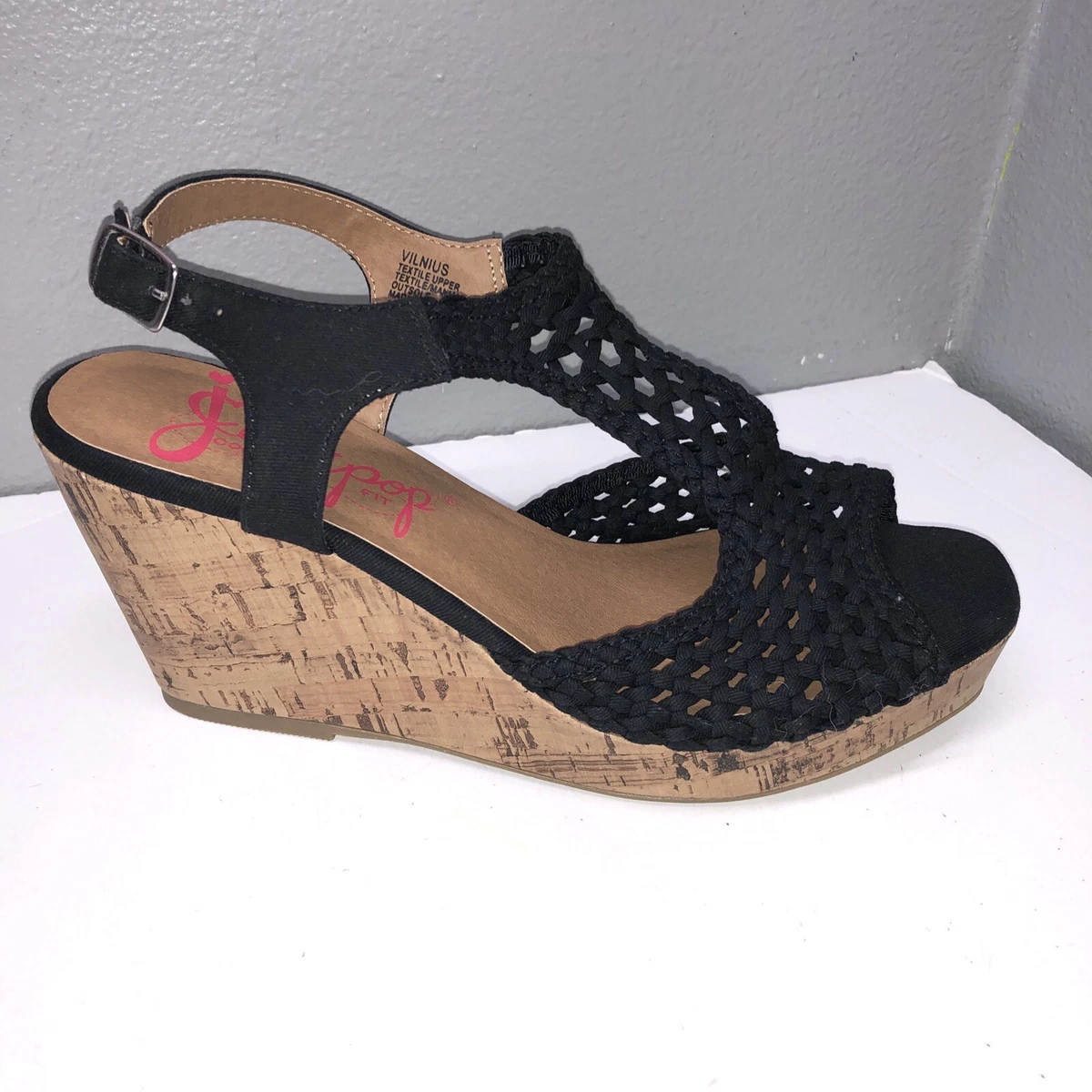 Jellypop Vilnius Black Wedges Cork Heels Sandals 10M Slingback