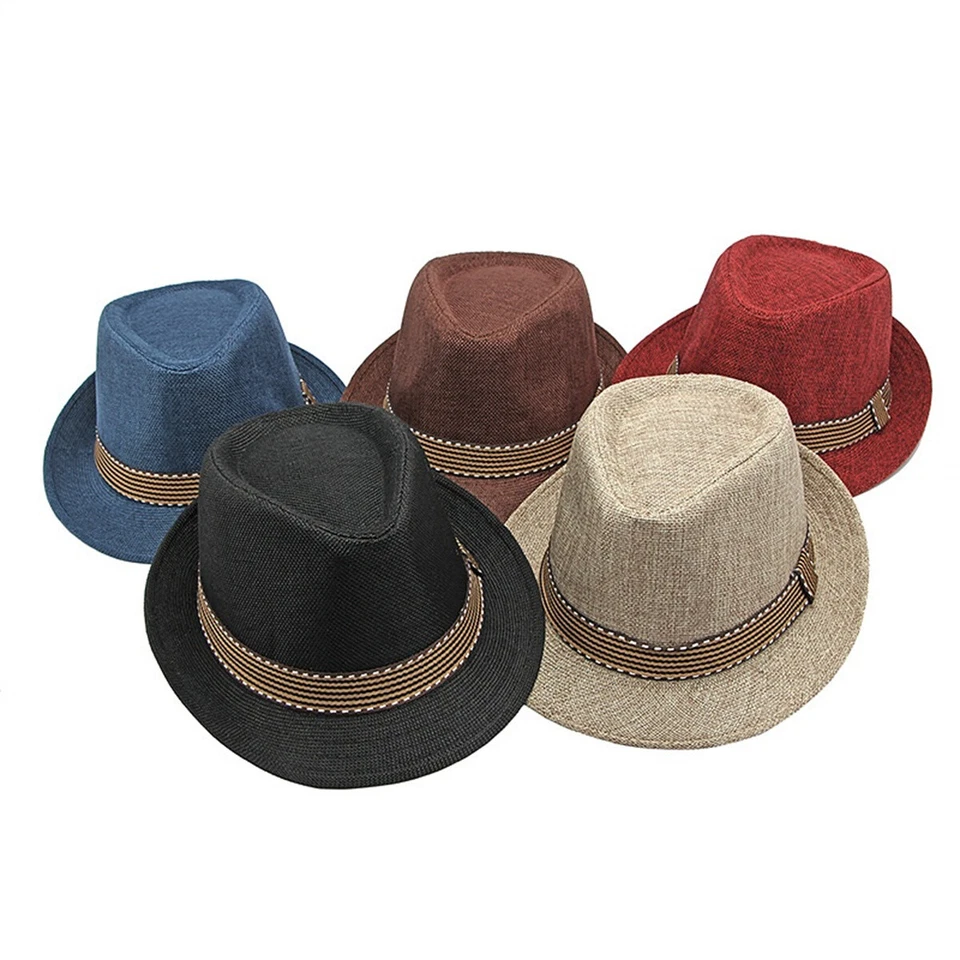 Clásico Sombrero Fedora para Hombres Mujeres Panamá Trilby Sombrero Ala Corta Verano Sol Sombrero Foto 2 de 4