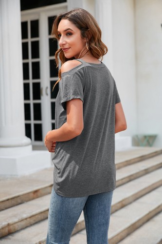 Ladies Casual Solid Color Short Sleeve Side Knot T-Shirt Crew Neck Tunic Top - Picture 12 of 27