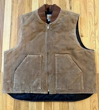 Carhartt V02 BRN Men's XXL Quilt Lined Duck Canvas Waxed Vest Bronze No Logo GUC
