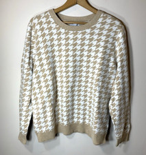 Croft  Barrow Sweater Womens XL Tan Pullover Houndstooth Neutral Cotton Blend
