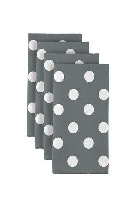 White Dots on Grey 18'' x 18'' 100% Milliken Polyester Napkins 1 Dozen