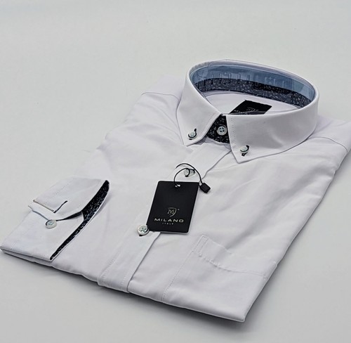 Camisa manga larga Milano Italy talla M 39/40 cuello abotonado blanco AJUSTE MODERNO - Imagen 6 de 9