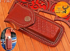 CUSTOM HANDMADE PURE COW LEATHER SHEATH FOR 5" FOLDING KNIFE SURVIVAL EDC 1362