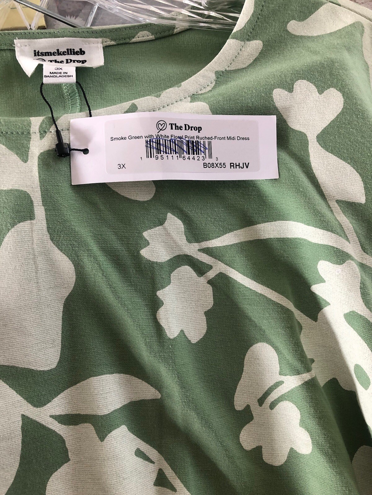 The Drop itsmekellieb S/S MIDI Dress Plus 3X Smoke Green Floral Print Ruched NWT