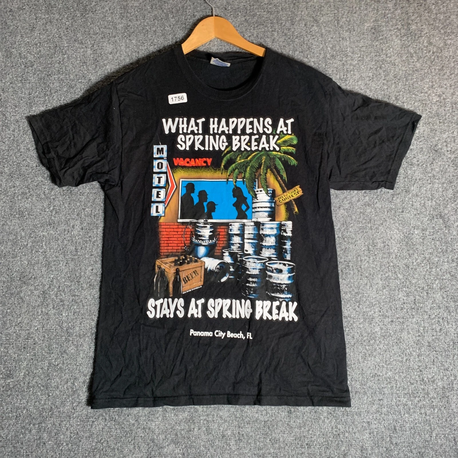 What Happens At Spring Break Adult Size Medium Black Short Sleeve Mens Pullover