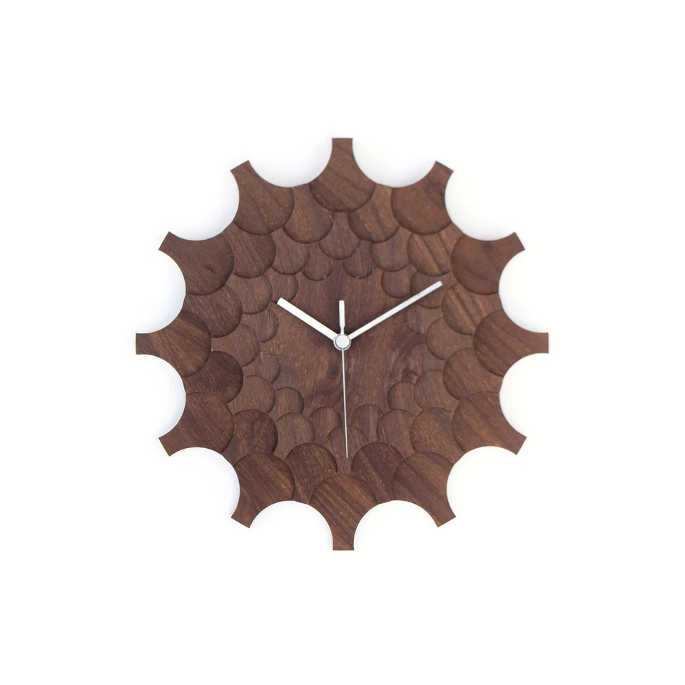 Walnut veneered plywood clock in dark brown - Cogwheel walnut - Image 3 of 4