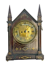 antique regency mahogany brass inlay gothic style clock c 1800 BRACKET ENGLISH