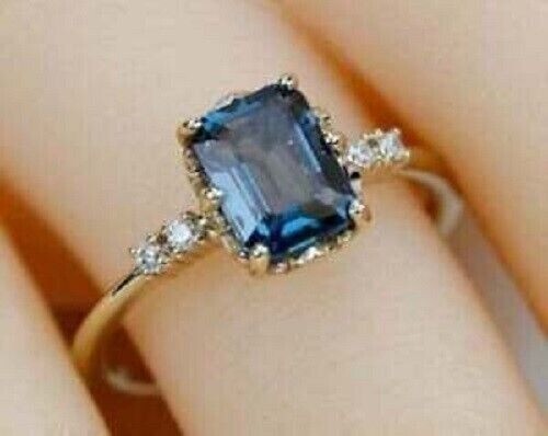Art Deco Antique 3.60 Ct Emerald Cut Sapphire Vintage Ring 14K Yellow Gold Over - Picture 1 of 4
