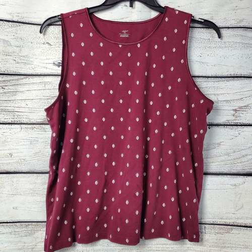 CJ Banks Sleeveless Tank Top Burgundy White Dot Print 100% Cotton 1X Plus Size - 第 1/7 張圖片