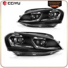 LED DRL Headlight For 2015-2016 Volkswagen Golf MK7  Black Left+Right Headlamp