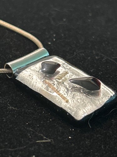 STERLING SILVER MULTICOLORED RECTANGULAR RESIN NECKLACE 15" - Picture 3 of 9