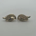 Crown Trifari Three Leaf Clip On Earrings Gold Tone Floral Vintage Signed
