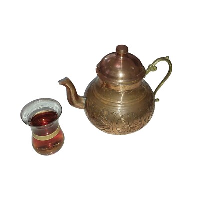 Vintage Larg Copper Metal Tea Pot Kettle With Lid And handle