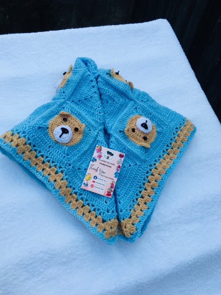 baby blanket crochet knitted handmade baby boy blanket bear theme ...