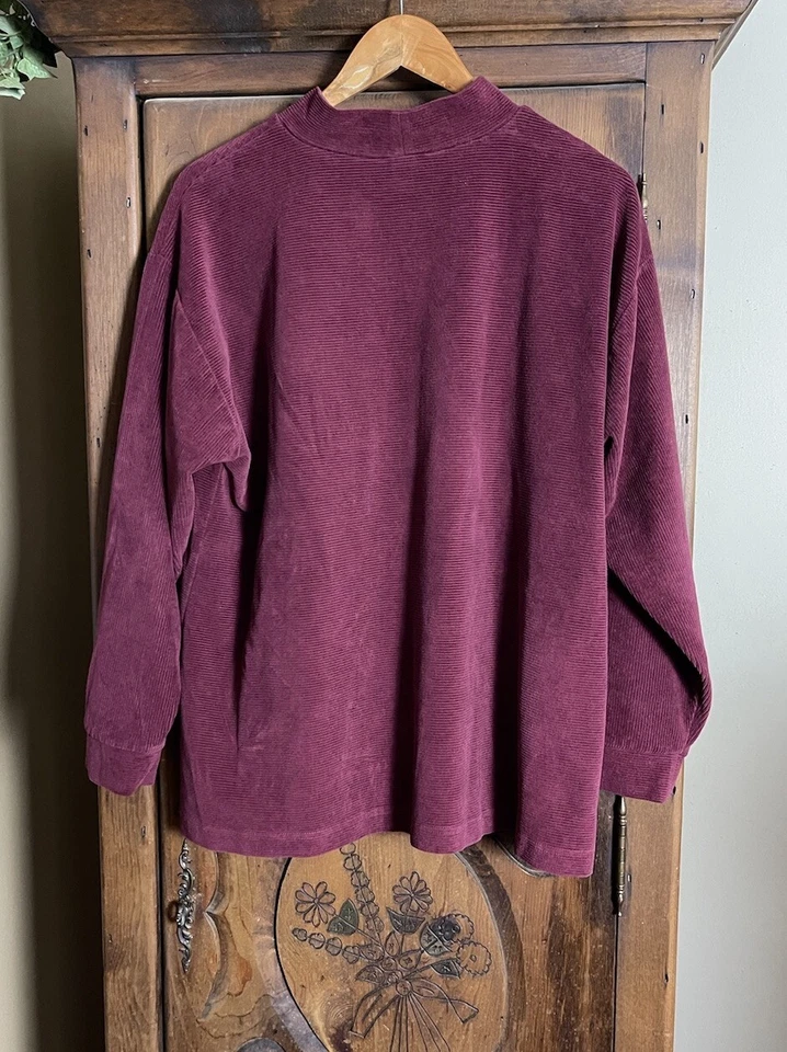 Pullover Lands End para mujer 1X (16W-18W) pana cuello falso manga larga granate Foto 2 de 4