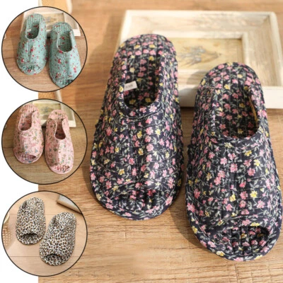 Womens Ladies Soft Cotton Slippers Shoes Home Indoor House Anti-slip OPEN TOE
