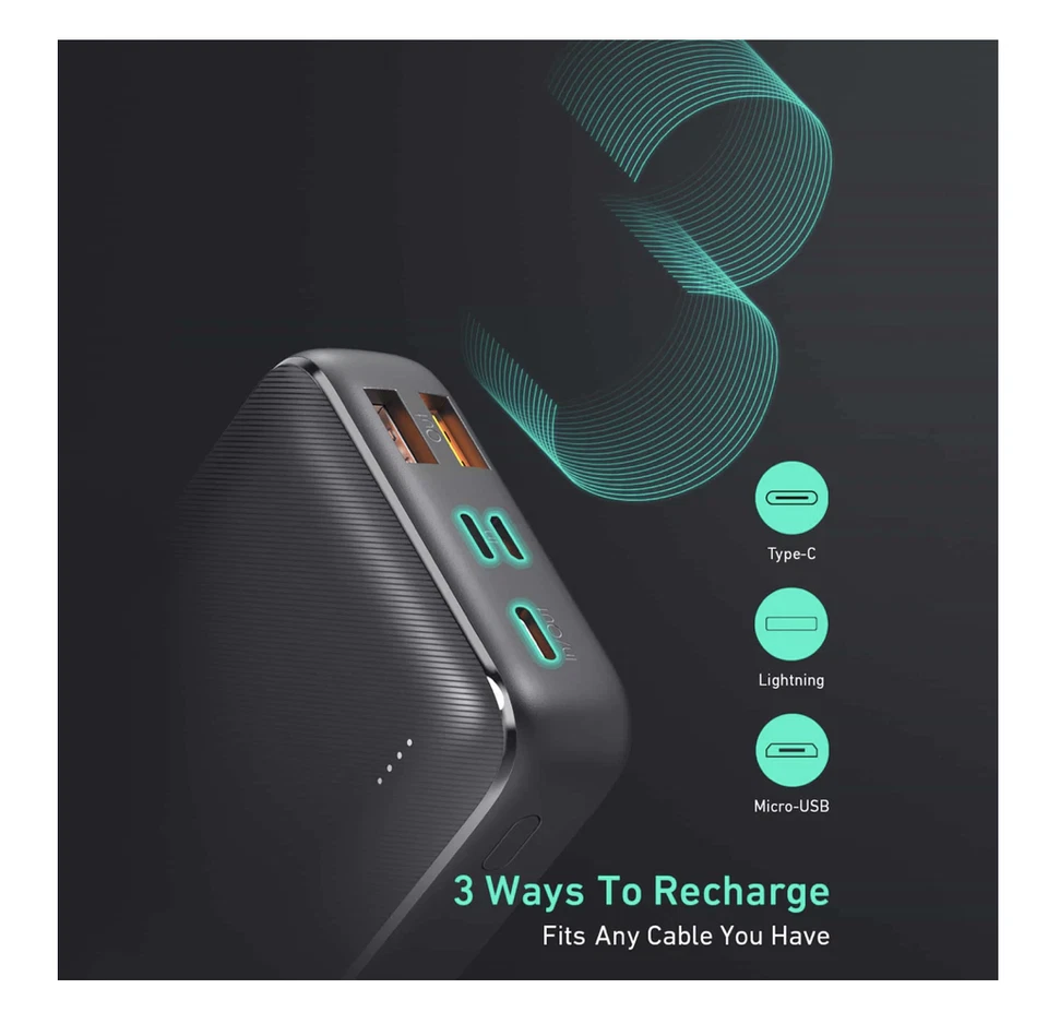 Aukey PB-N74S Basix Plus 22.5W PD QC 3.0 20000mAh Large-Capacity Power Bank - Image 3 of 4