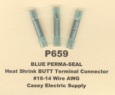 20 Blue PERMA SEAL Heat Shrink BUTT Splice Terminal Connectors #16-14 Wire Gauge