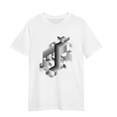 Retro Style T-Shirt Linear Gestreift Abstrakt 3D Grafik Elemente Tee Drei