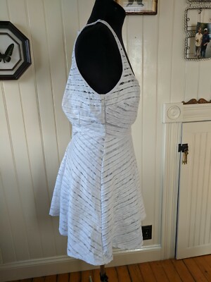 White Dress Aqua Brand fit & Flare lace strips Sz JL fits like women's 8/10  NWT | eBay