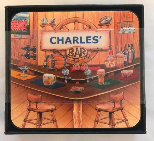 CHARLES' BAR NAME SET OF 6 CORK BACKED COASTERS - 第 1/1 張圖片