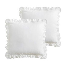 2 Pack Off White Ruffled Euro Shams Pillow Covers, 100 Cotton Vintage French...