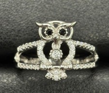 New Condition Sterling Silver Cubic Zirconia Owl Ring Size 7