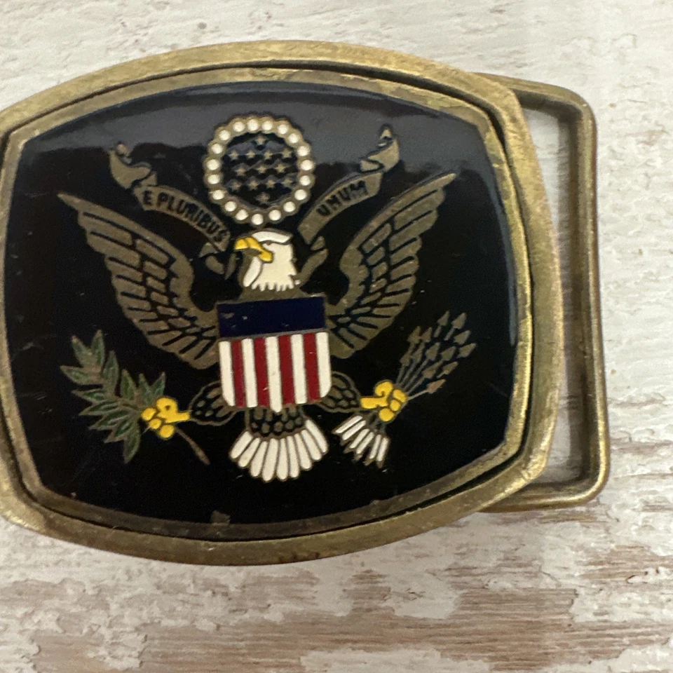 Solid Brass Belt Buckles  w Seal of the USA 1984 - Image 4 of 4