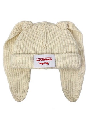 CHARLES JEFFREY LOVERBOY Knit Cap Wool White Solid Color Women's