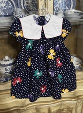Vintage Rare Editions Navy Blue   Bow Print Dress Size 5 22.5  Sth Girls