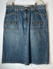 Vintage Gap Women's Size 12 Denim Midi Skirt Flap Pockets 10" Back Slit Y2K