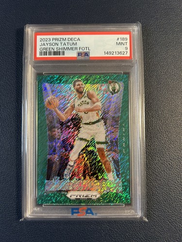 2023-24 Jayson Tatum Panini Prizm Deca #189 Green Shimmer Prizm /12 PSA 9