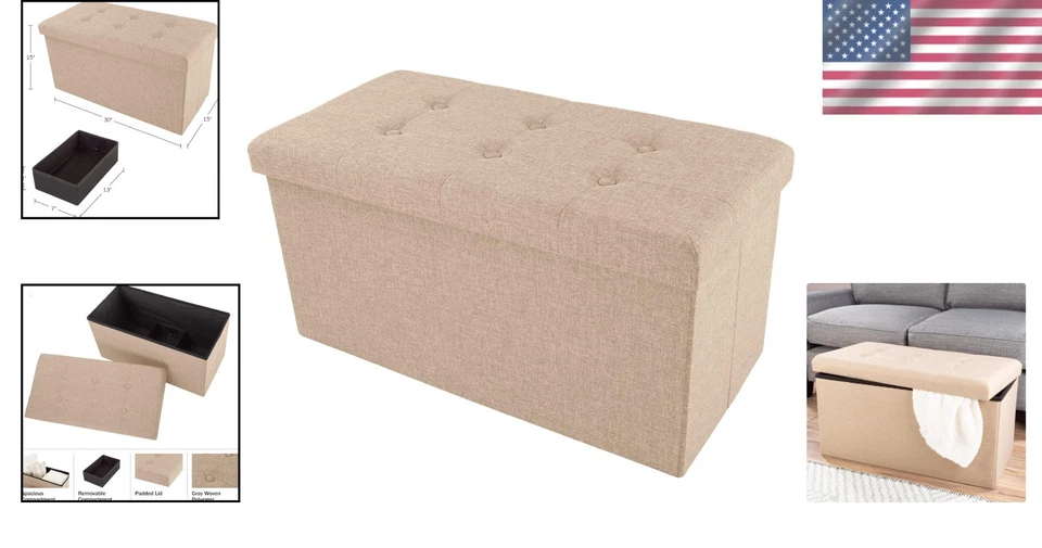Versatile Beige Folding Ottoman - 30-Inch Footrest & Storage for Living Spaces - Image 2 of 4