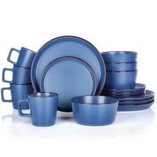 Plates and Bowls Sets, 16 Pieces Dinnerware Sets, Service For 4, Blue