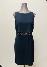 Ivanka Trump Dress Size 8 Navy Sleeveless Bolero Overlay Pencil Sheath NWT
