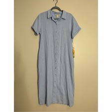 NWT C&C California Light Blue Linen Viscose Collared Button Shirt Dress Large