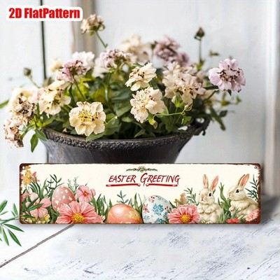 Rustic Metal Sign Easter Greeting 2D Flat Print for Porch Outdoor Sign Decor