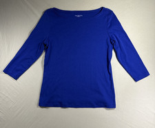 Talbots 3/4 Sleeve Shirt Women's MP Medium Petite Blue Boatneck 100% Cotton