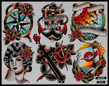 American Traditional Sailor Tattoo Flash Print 11x14