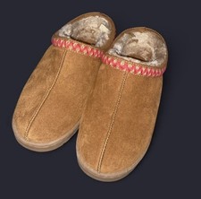 Brown Suede Slip-On Women's Slippers with Faux Fur Lining and Stitching