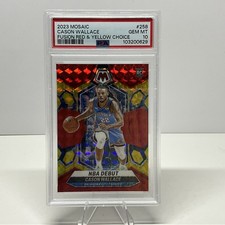 2023-24 Mosaic NBA Debut Cason Wallace #258 (RC) Fusion Red Yellow Choice PSA 10