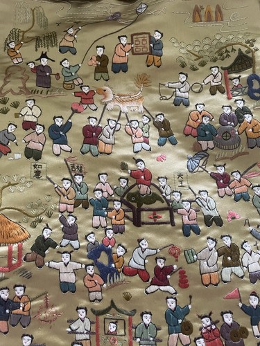 Chinese Silk 100 Children Embroidery Wall Hanging 16X 27 inche Vintage - Picture 3 of 10