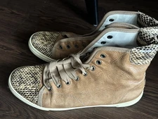 LANVIN High-Top Sneakers Snakeskin Tan Leather Size EU 40 US 9 Needs Laces
