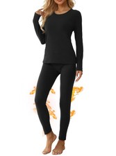 Women Thermal Underwear Shirts Set, Warm Fleece Lined Long Johns, Silk Wool B...