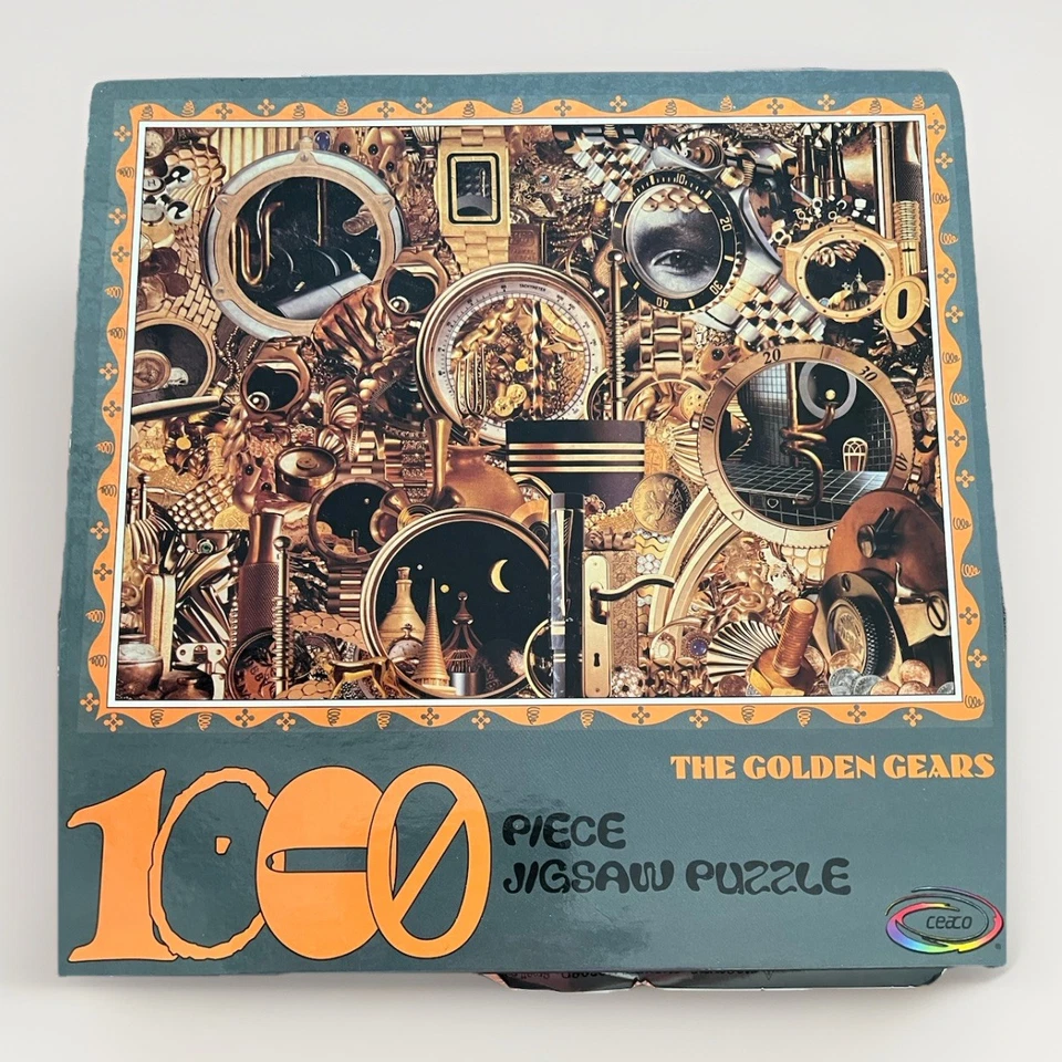 Vtg Steampunk Jigsaw Puzzle Gold Ceaco Golden Gears Sealed 1000 Piece RARE! - Image 3 of 4
