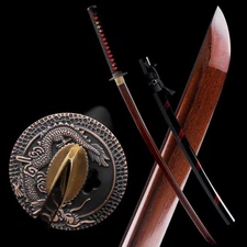 Red Damascus Folded Steel Katana Battle Ready Japenese Samurai Sword Full Tang
