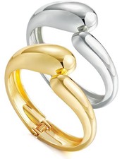 Chunky Gold Bangles Bracelet for Women Trendy, 2 Pcs Dainty Thick Cuff Bracelet