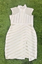 Kira Kira White Structured Mesh Panel Bodycon Dress Mock Neck Slit Bandage XS
